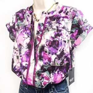 NWT Simply Vera Wang Silky Violet Florals Blouse Sz XS